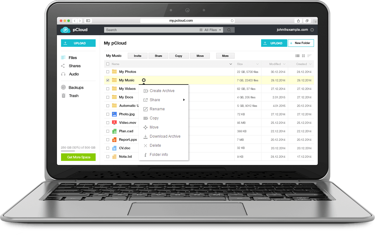 pCloud 網頁版介面