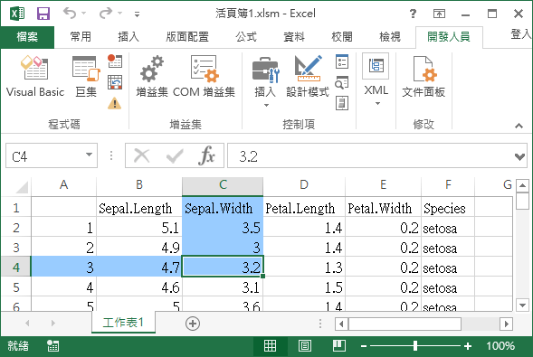標示選擇的儲存格