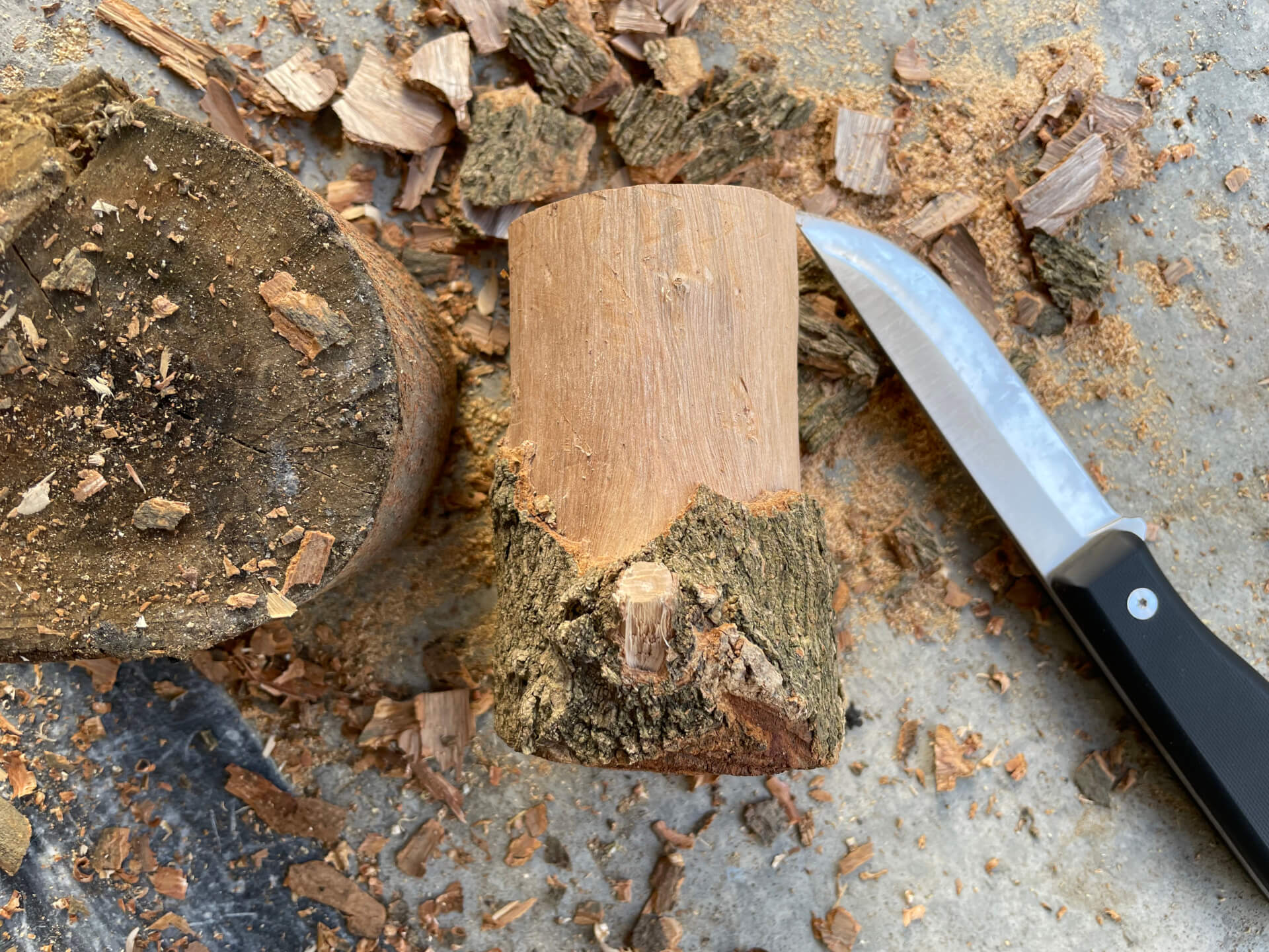 以直刀削掉樹皮