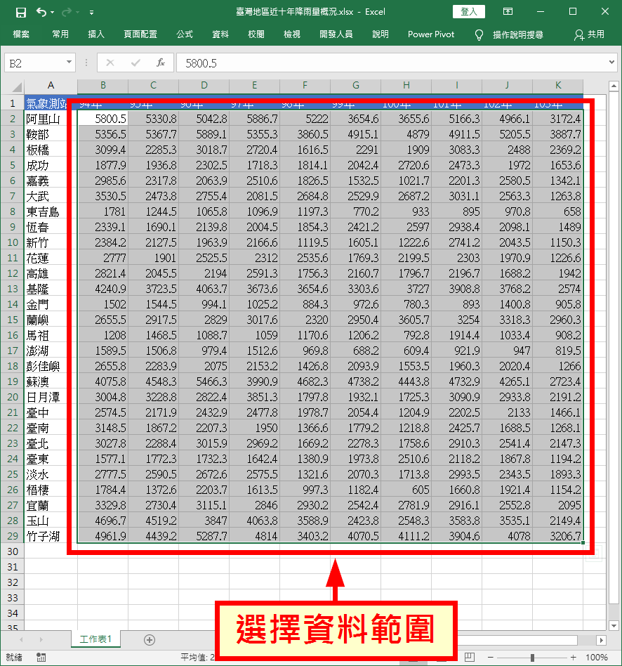 選擇資料範圍