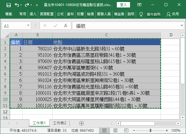 複製原始表格