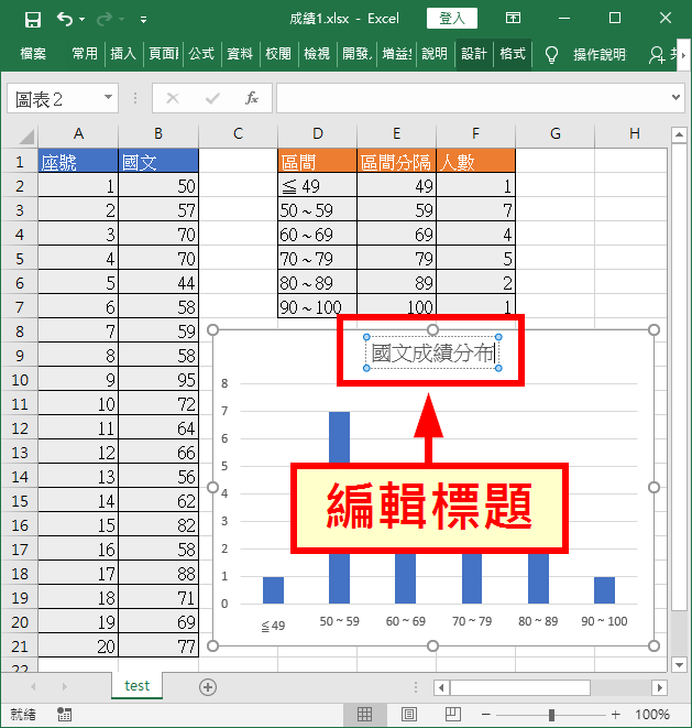 編輯直方圖標題
