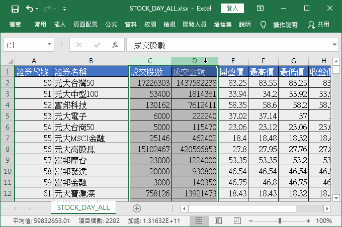 選擇要隱藏的欄位