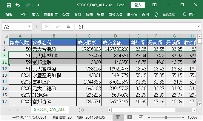 選擇被隱藏的資料列