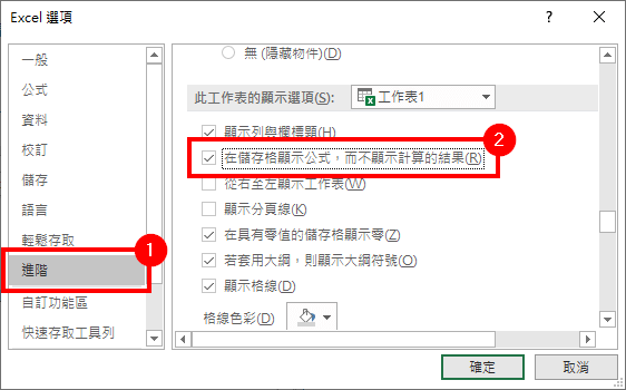 Excel 進階選項