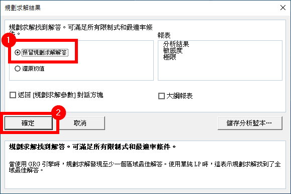 保留規劃求解解答