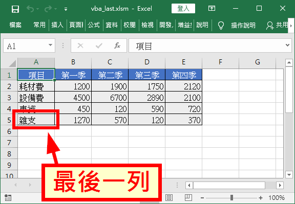 尋找最後一列