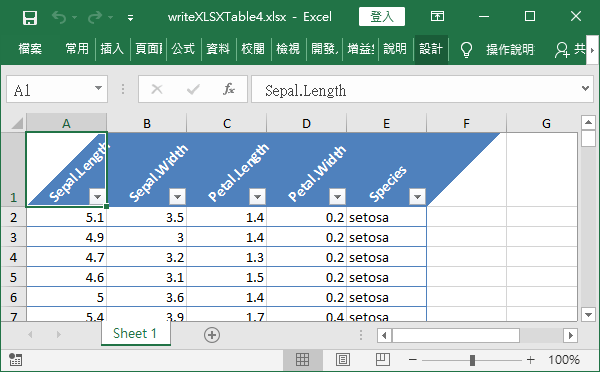 標題列文字旋轉 45 度