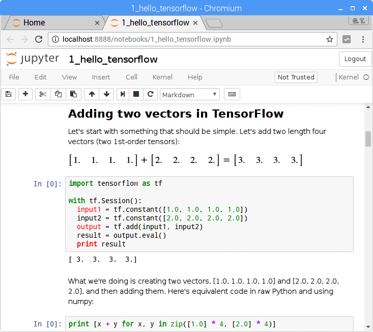 TensorFlow 的 jupyter 畫面