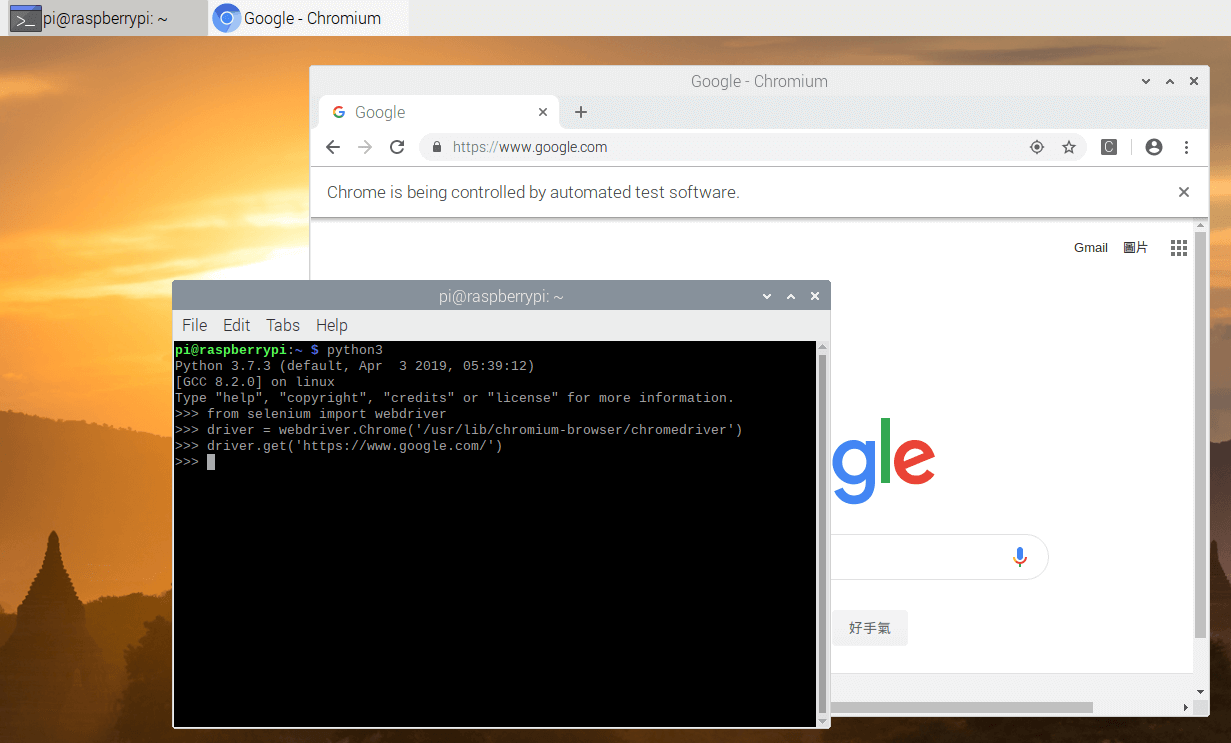 樹莓派 Raspberry Pi 使用 Python + Selenium 控制 Chromium 瀏覽器