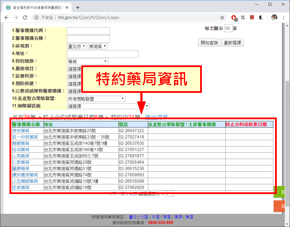 健保特約藥局資訊