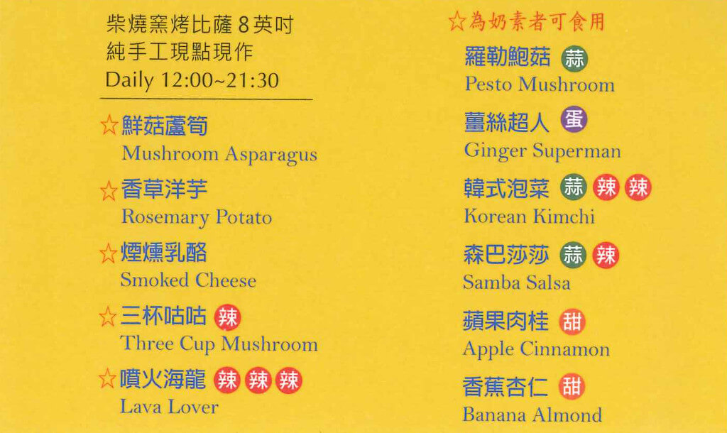 名片背面的菜單