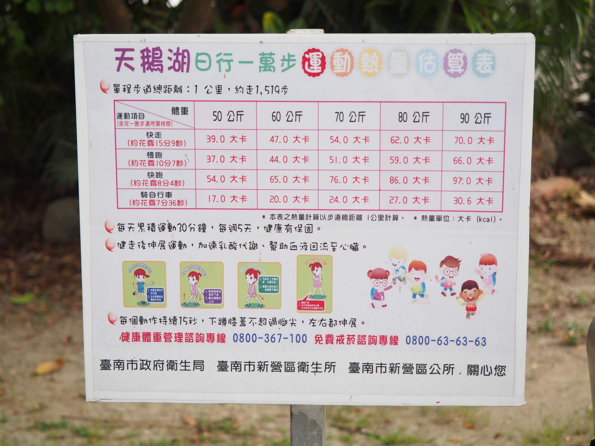 天鵝湖環保水上公園（運動熱量估算表）