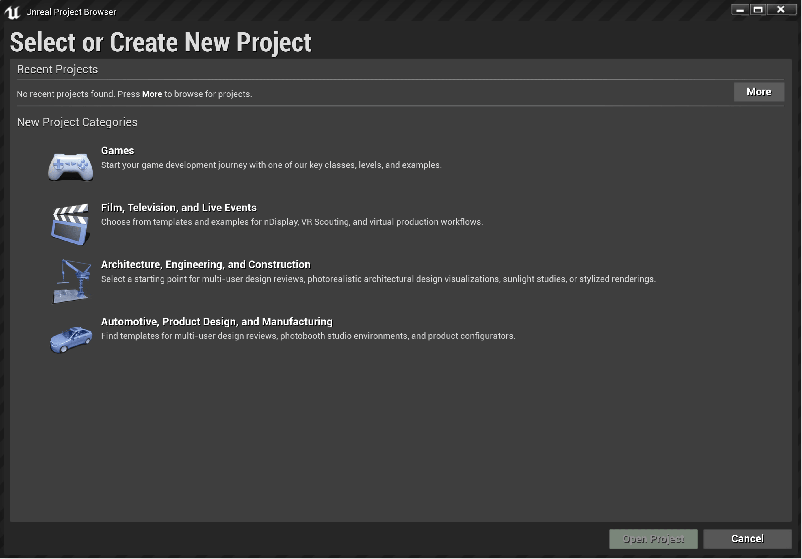 Unreal Project Browser