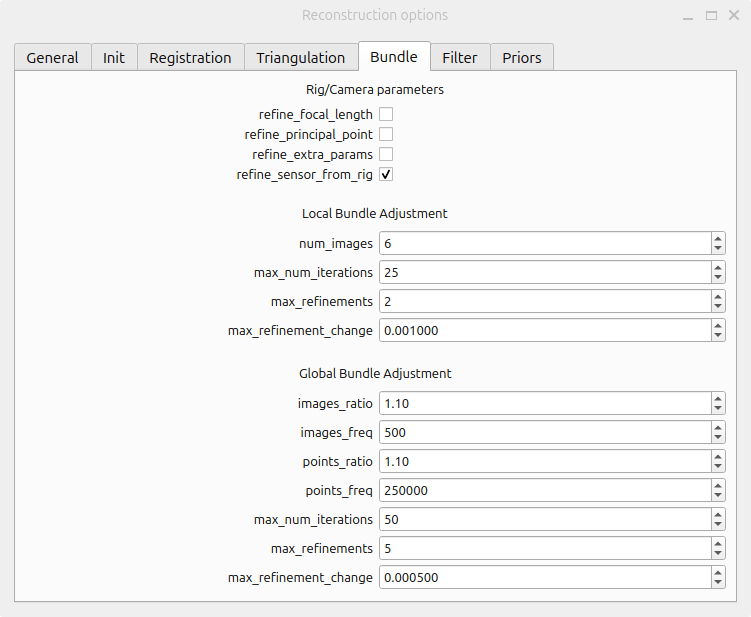 COLMAP 的 Reconstruction options