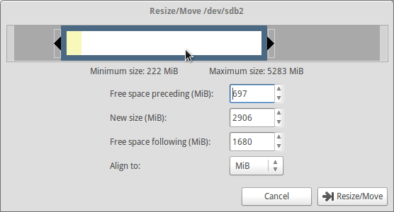 使用滑鼠拖曳磁碟分割區