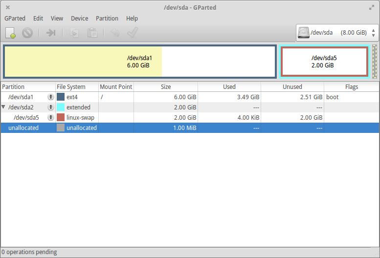 GParted 視窗介面