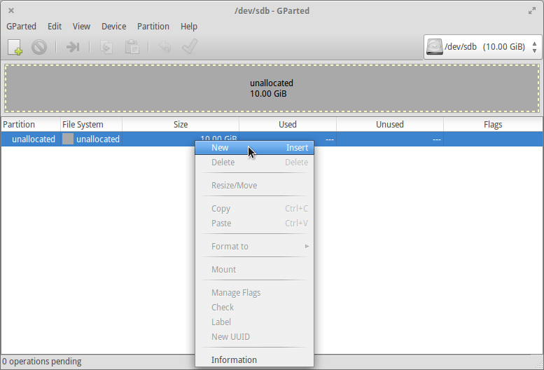 選擇「New」新增磁碟分割區
