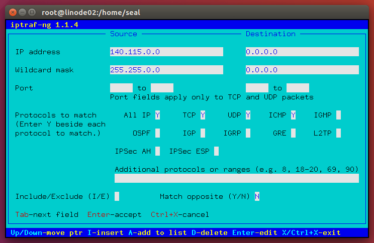 輸入封包篩選條件