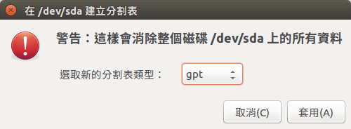 選擇分割表類型