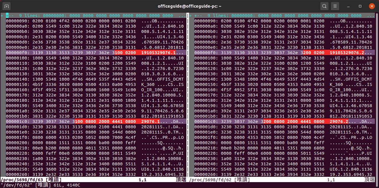 以 <code>vimdiff</code> 比較二進位檔案差異