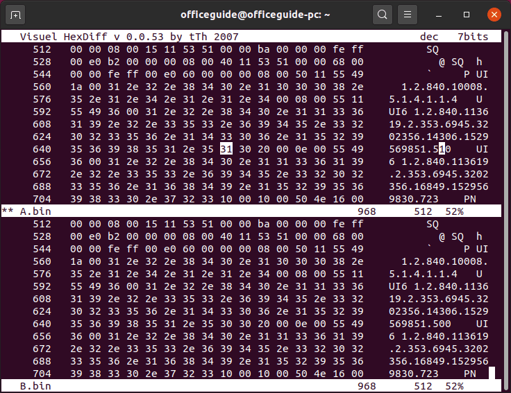 以 <code>hexdiff</code> 比較二進位檔案差異