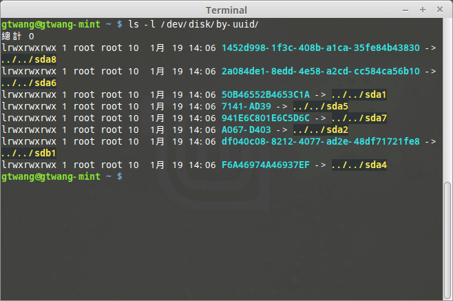 列出磁碟的 UUID