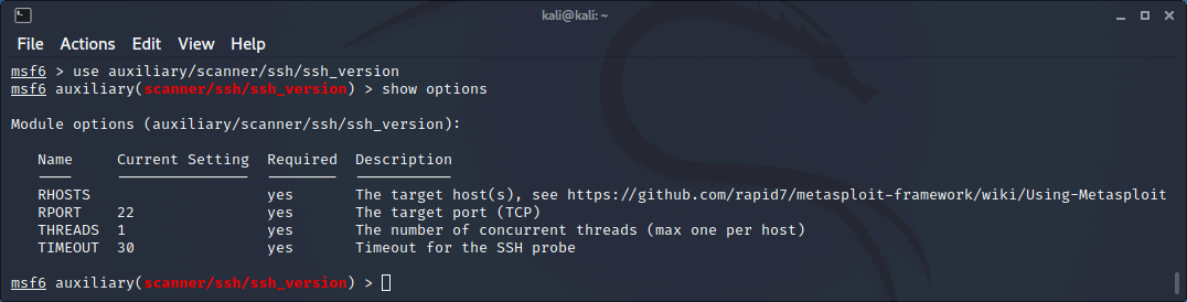 使用 auxiliary/scanner/ssh/ssh_version 模組