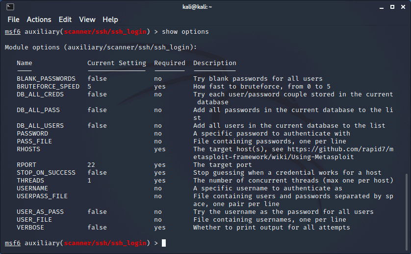 auxiliary/scanner/ssh/ssh_login 模組參數