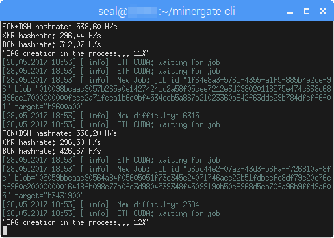 <code>minergate-cli</code> 輸出訊息