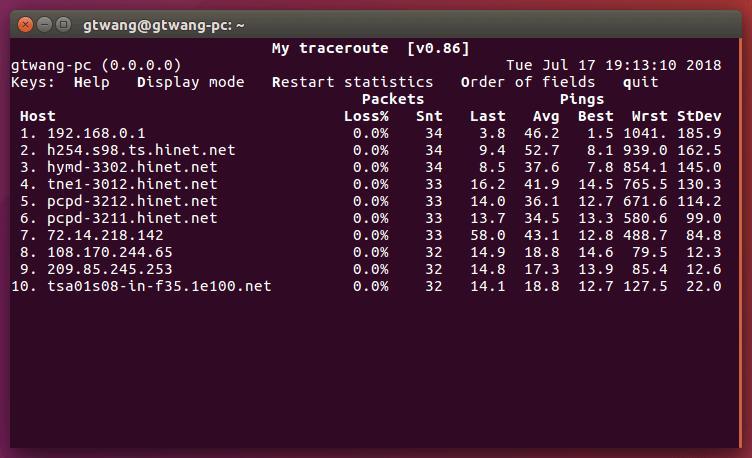 使用 MTR 檢測網路連線