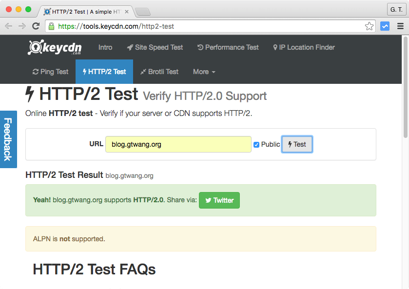 KeyCDN HTTP/2 測試工具