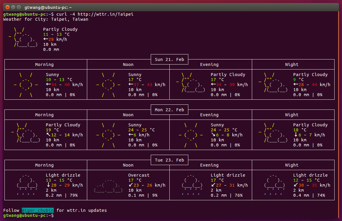 Wttr.in 文字介面天氣預報