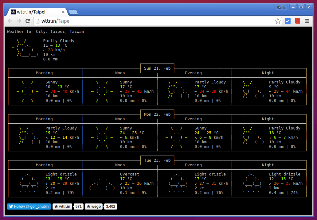 Wttr.in 文字版氣象預報