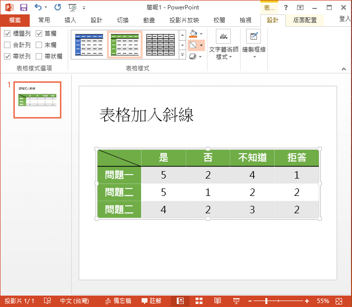 表格加入斜線