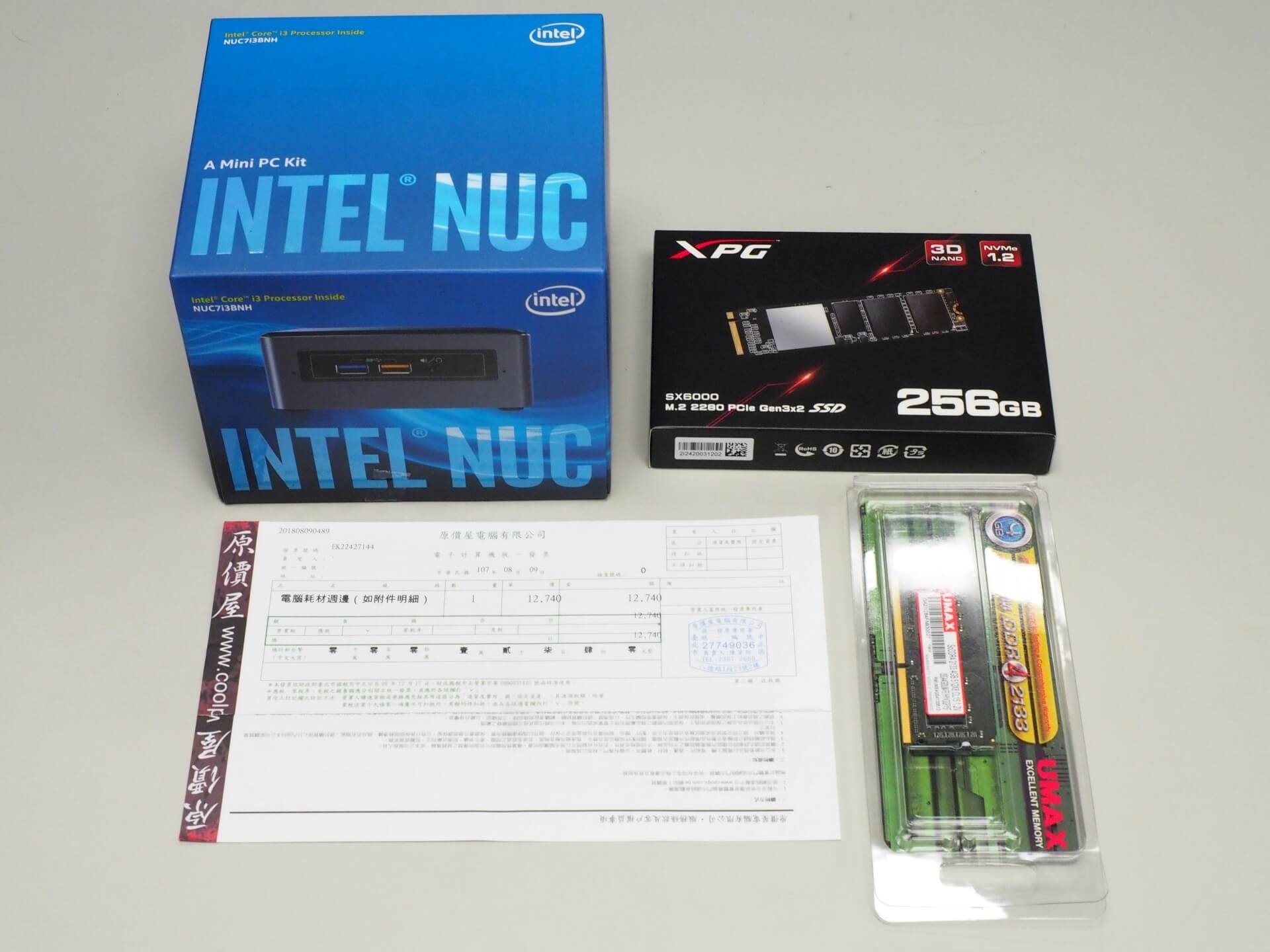 Intel NUC7i3BNH、記憶體、固態硬碟