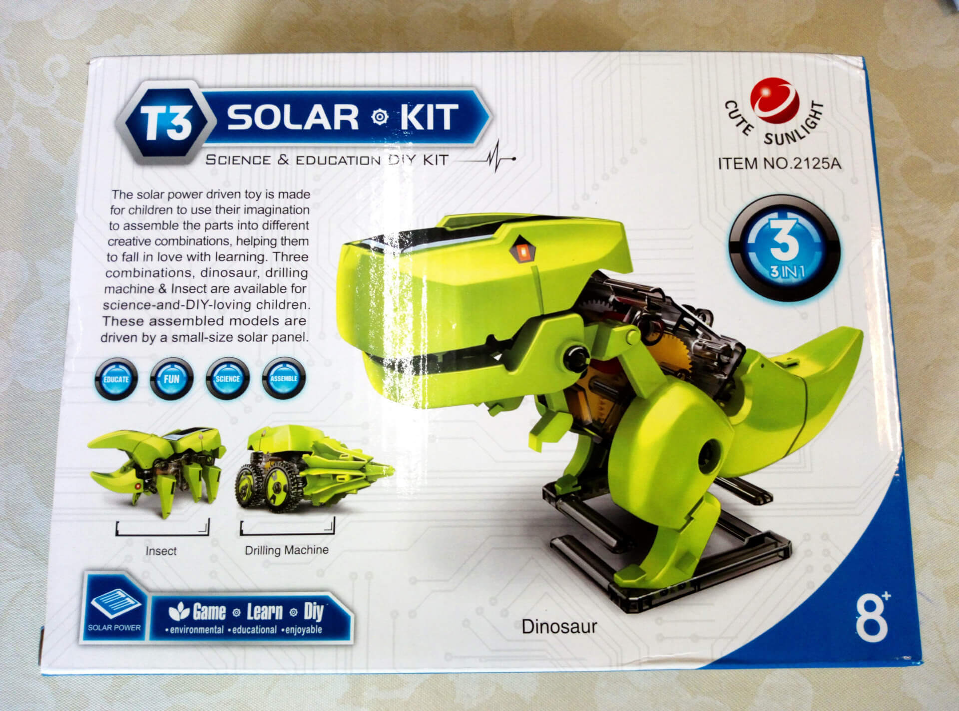 T3 Solar Kit 太陽能機械恐龍、昆蟲、鑽孔機三合一玩具