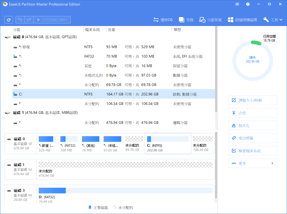 完成更改分割區大小