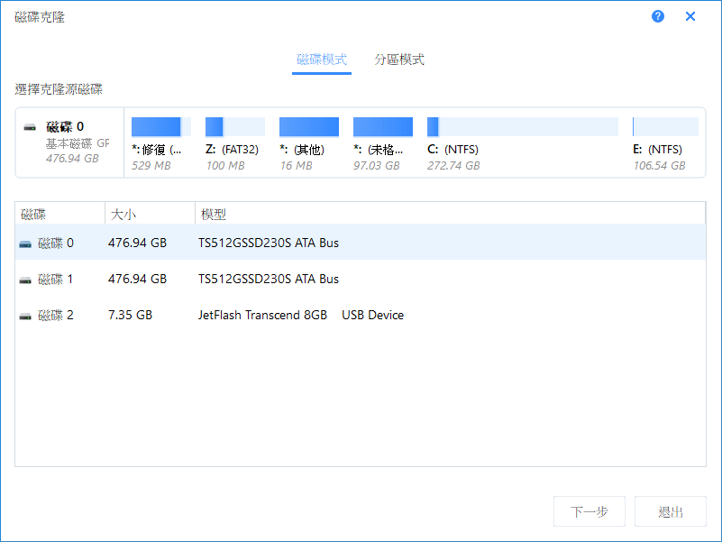 選擇資料來源磁碟