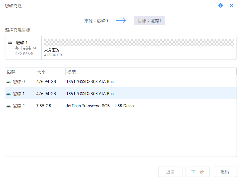 選擇複製目標磁碟