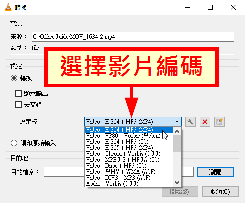選擇影片編碼