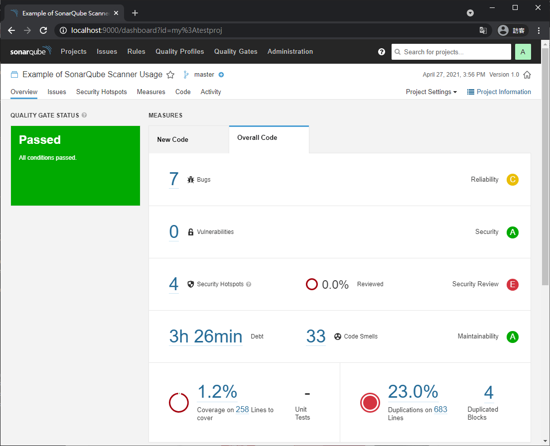 SonarQube 掃描結果摘要