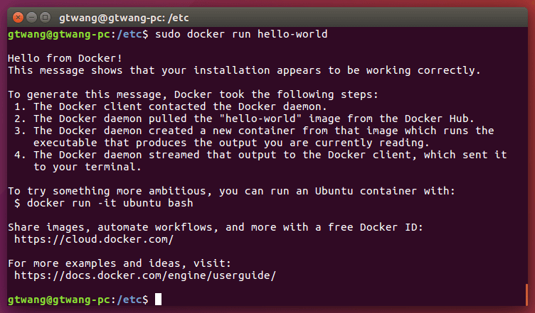 Docker hello-world 輸出訊息