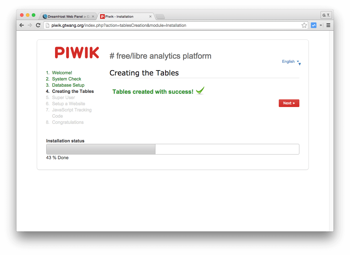 MySQL 資料庫資訊設定完成