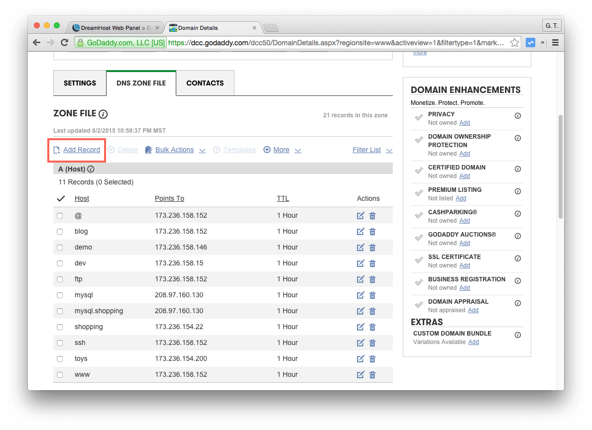 DNS Zone File 設定頁面