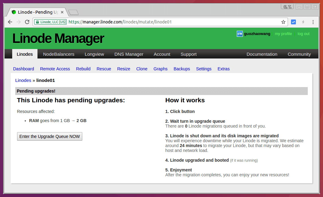 Linode 記憶體免費升級