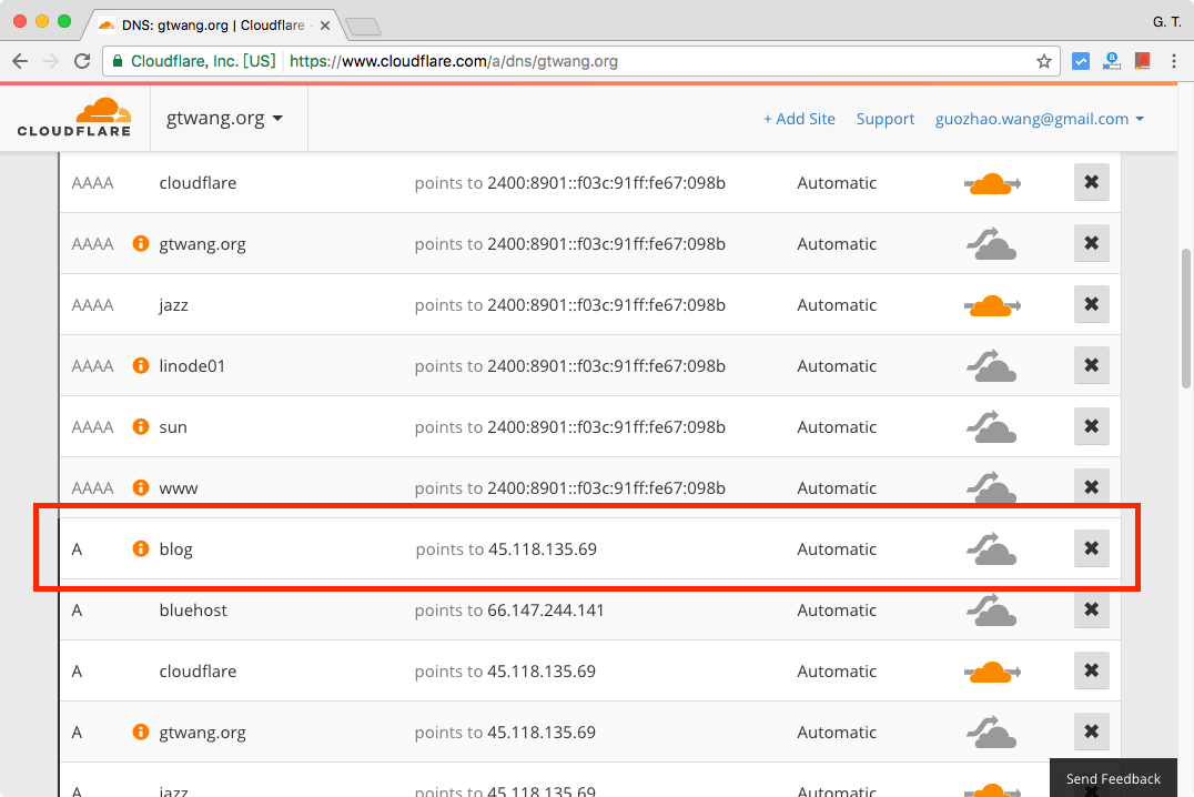 CloudFlare DNS 設定