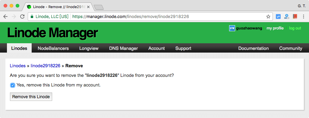 刪除 Linode VPS