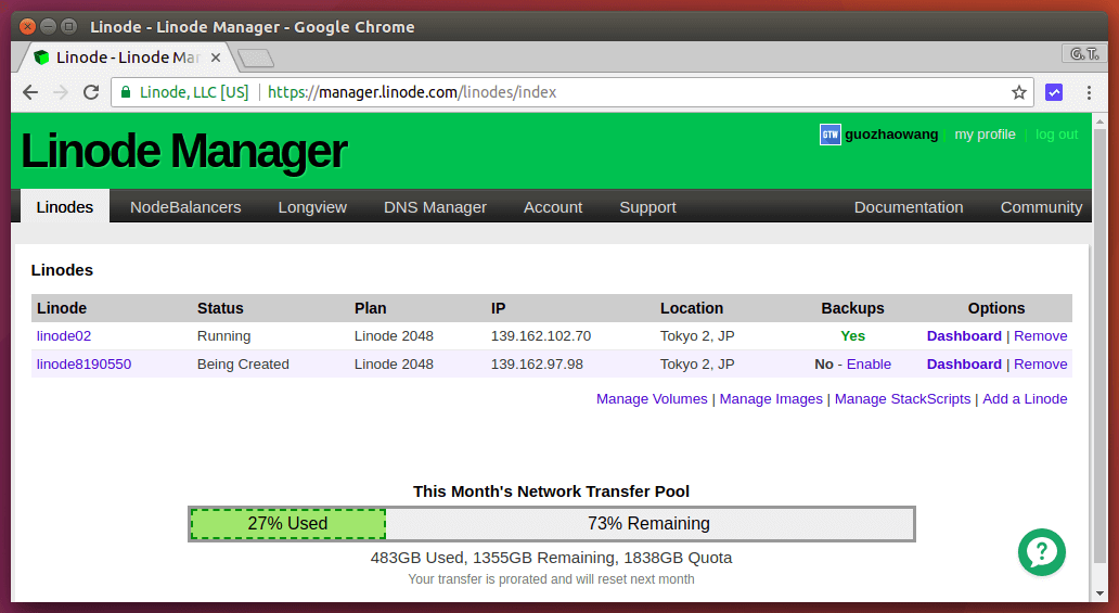新增的 Linode VPS